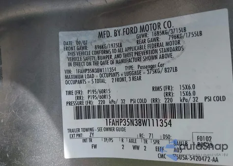 2008 Ford Focus Se/Ses z USA, uszkodzony, nr VIN 1FAHP35N38W111354